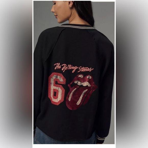Anthropologie Pilcro Rolling Stones V Neck Sweatshirt Sticky Fingers Logo M - Picture 5 of 8